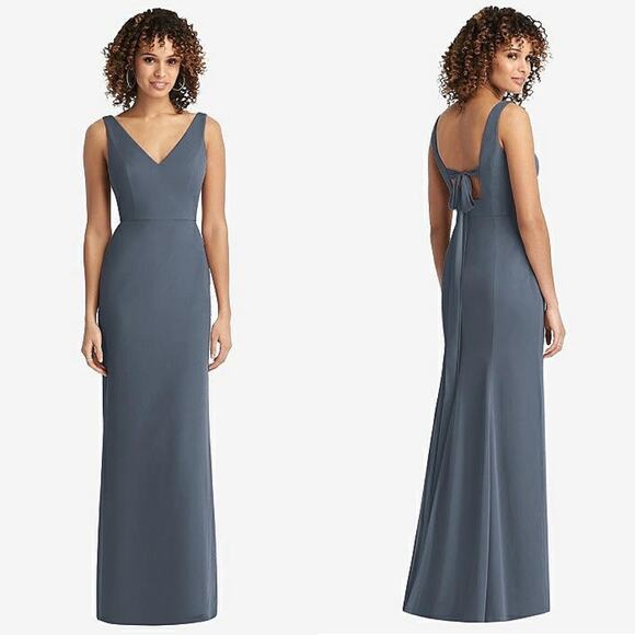 Social Bridesmaids Dresses & Skirts - SOCIAL BRIDESMAIDS SLEEVELESS TIE BACK CHIFFON‎ TRUMPET GOWN 8194 Silverstone 0
